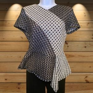 BCBG black and white lace peplum top